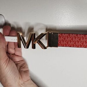 NWT MICHAEL KORS Leather XL Reversible belt. Red Cambodia Monogram Gorgeous!